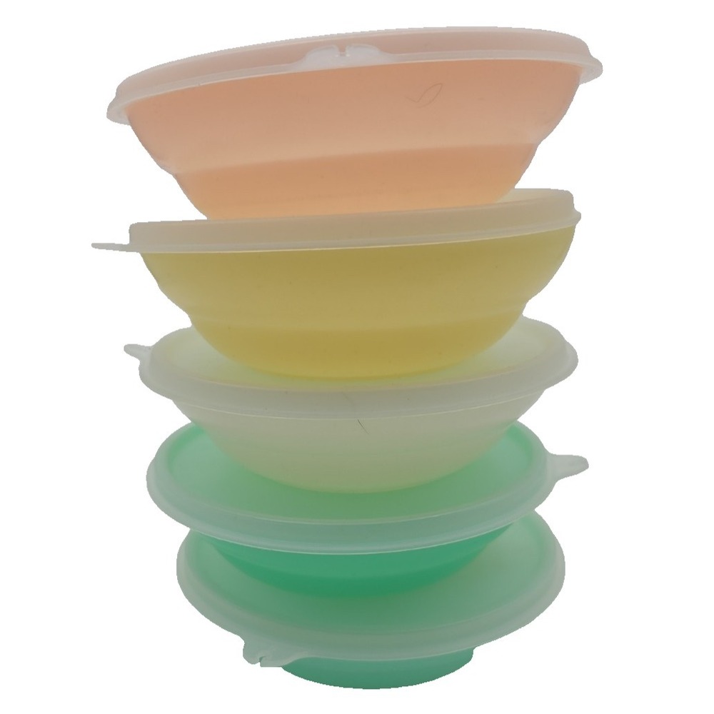 Tupperware Cereal Bowls #155 Pastel Colors Lot of 5 Bowls with 5 Lids SEE NOTES